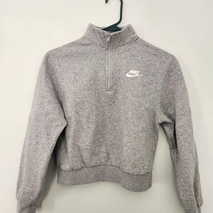 Nike Heather Grey Quarter-Zip Cropped Sweatshirt